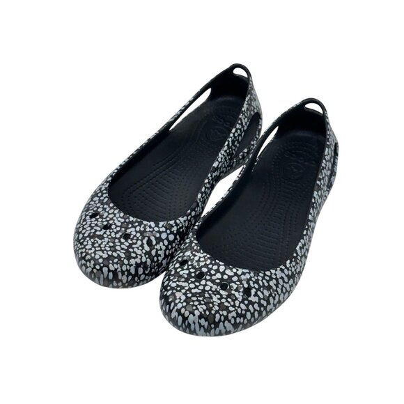 Crocs Womens Flats Printed Slip-On Shoes SZ 10 Black & White Dotted Pattern - Picture 7 of 15